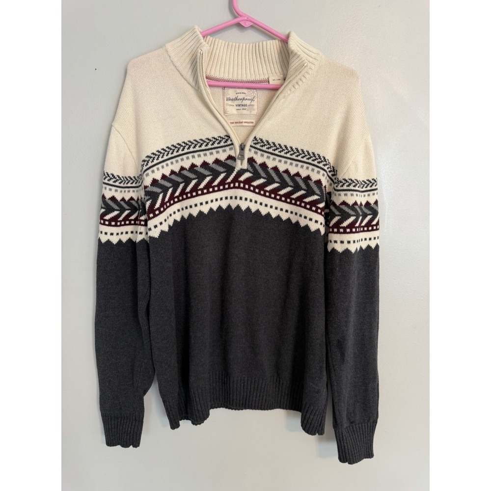 Weatherproof "The Holiday Sweater" Large Fair Isle Quarter Zip Cotton Nordic Ski